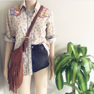 Vintage Floral Western Top with Pearl Buttons